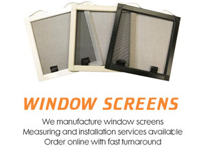 We manufacture window screens. Measuring and installation services available. Order online with fast turnaround.